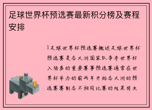 足球世界杯预选赛最新积分榜及赛程安排