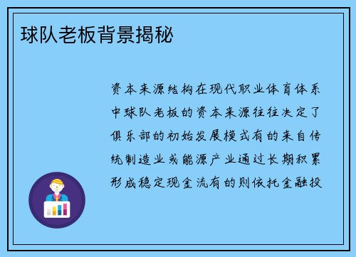 球队老板背景揭秘