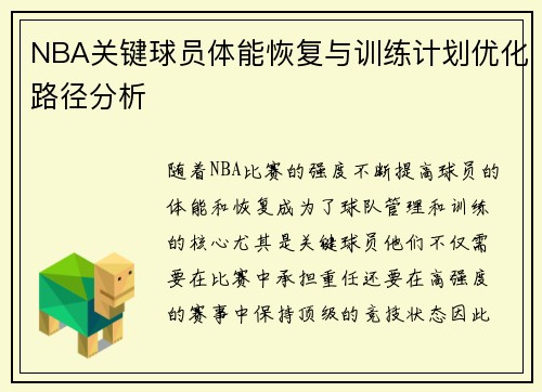 NBA关键球员体能恢复与训练计划优化路径分析 NBA关键球员体能恢复与训练计划优化路径分析